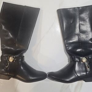 Tommy Hilfiger Black Heeled Boots with Gold Accent